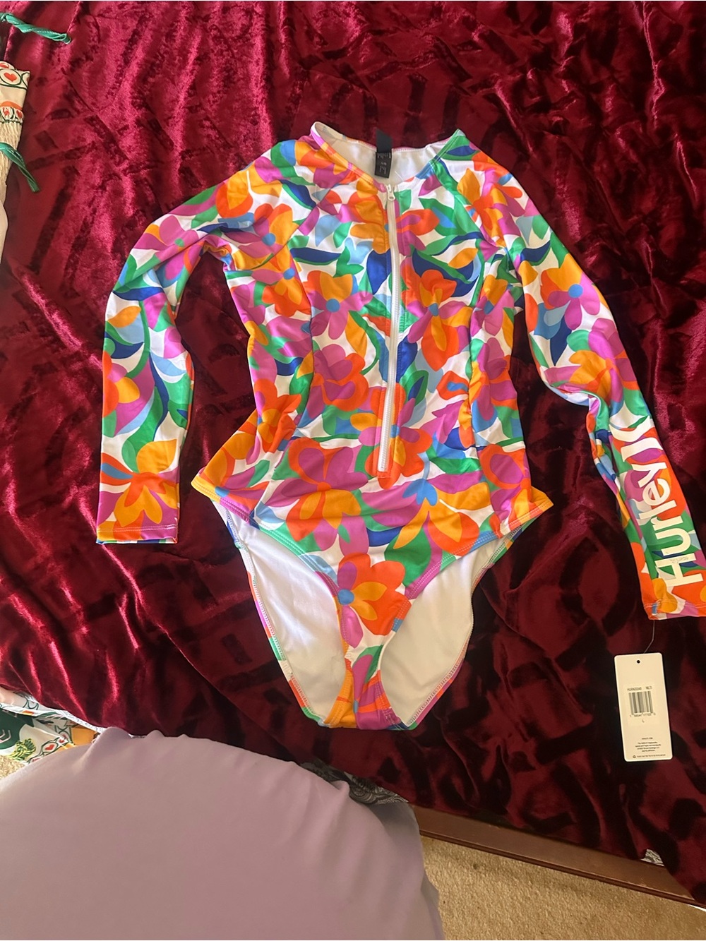 Hurley Multicolor Floral Long-Sleeve One-Piece Swimsuit